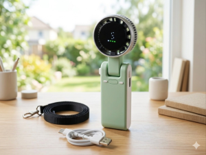 Portable Mini Turbo Fan – 5-Speed, High Battery, USB-C Rechargeable,Light Green