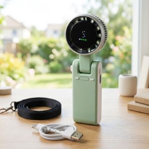 Portable Mini Turbo Fan – 5-Speed, High Battery, USB-C Rechargeable,Light Green